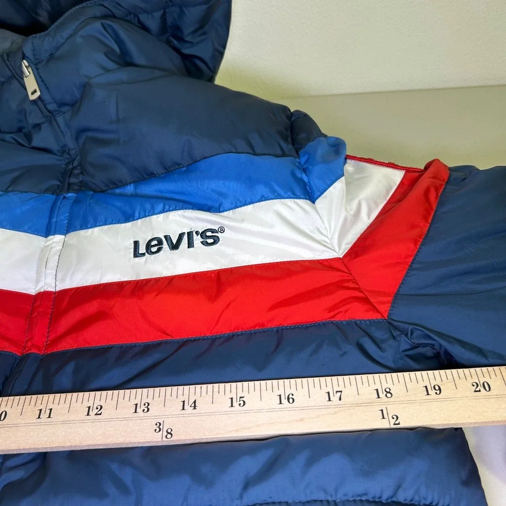 Levi's Kids Puffer Jacket Hooded Blue Red White L‎ (12-13) Boys Girls Coat